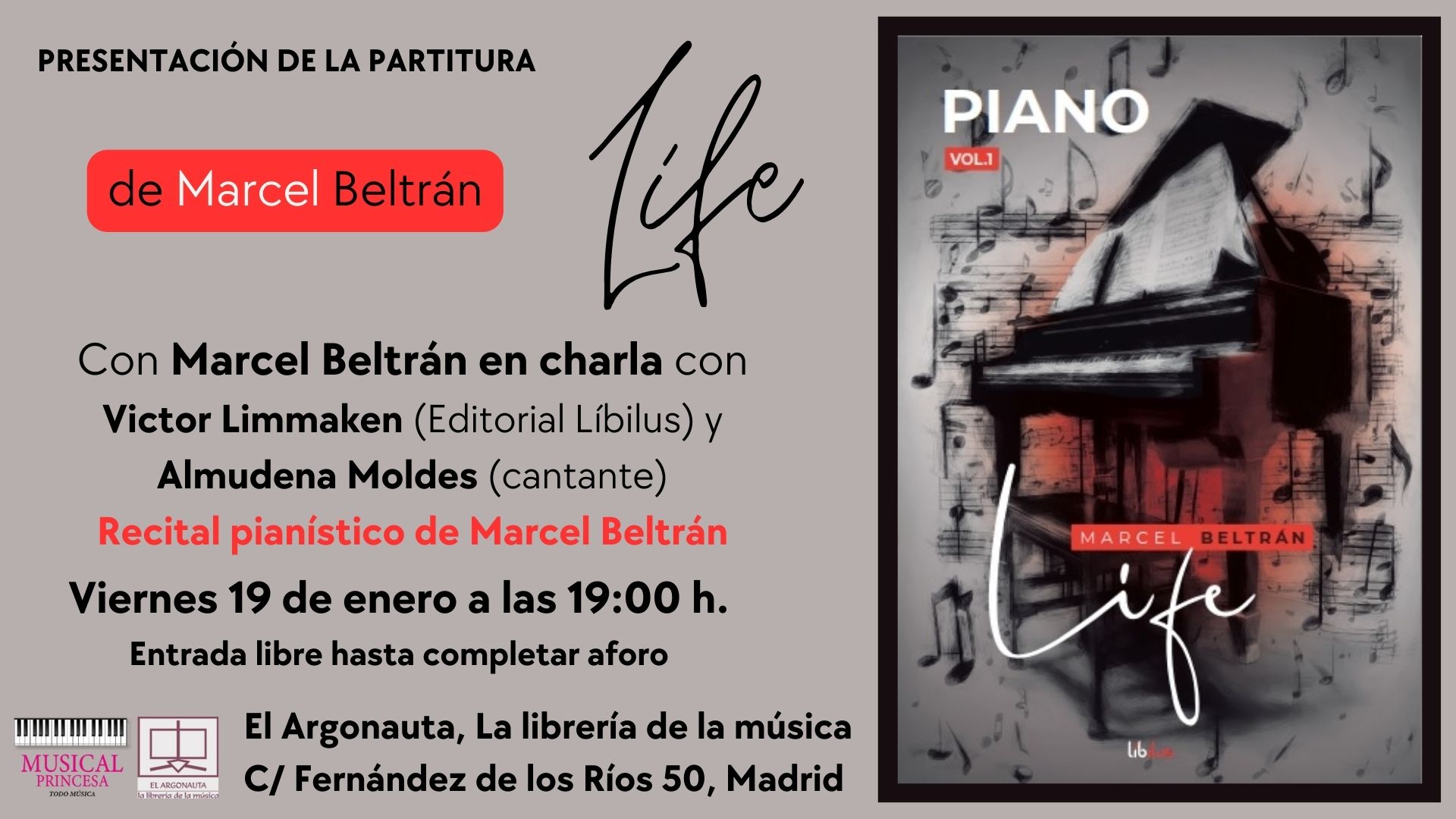 Presentación de la partitura Life, para piano