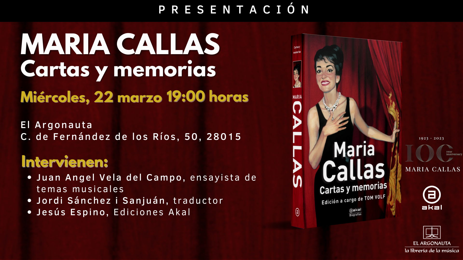 Presentación del libro 'Maria Callas. Cartas y memorias'