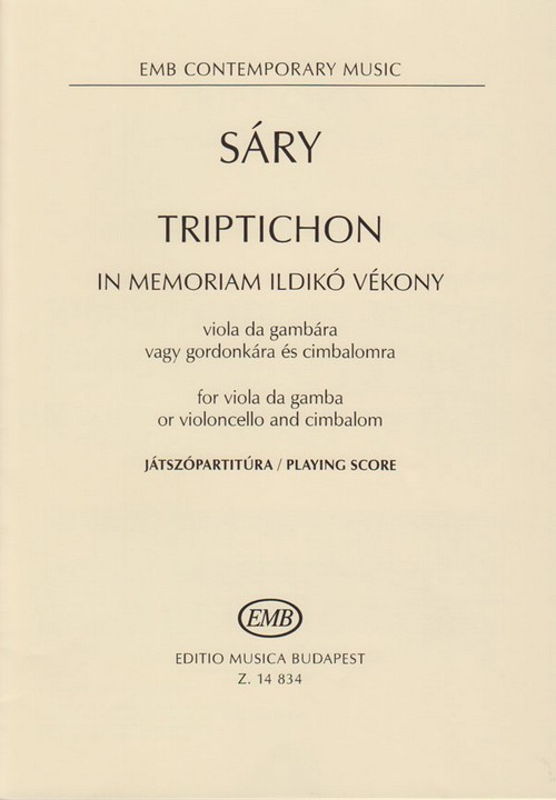 Triptichon, in memoriam Ildikó Vékony, for viola da gamba or violoncello and cimbalom, Playing Score