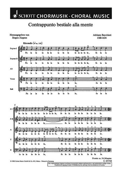 Contrappunto bestiale alla mente. Cappricciata und Contrappunto (SATB) Set of 20