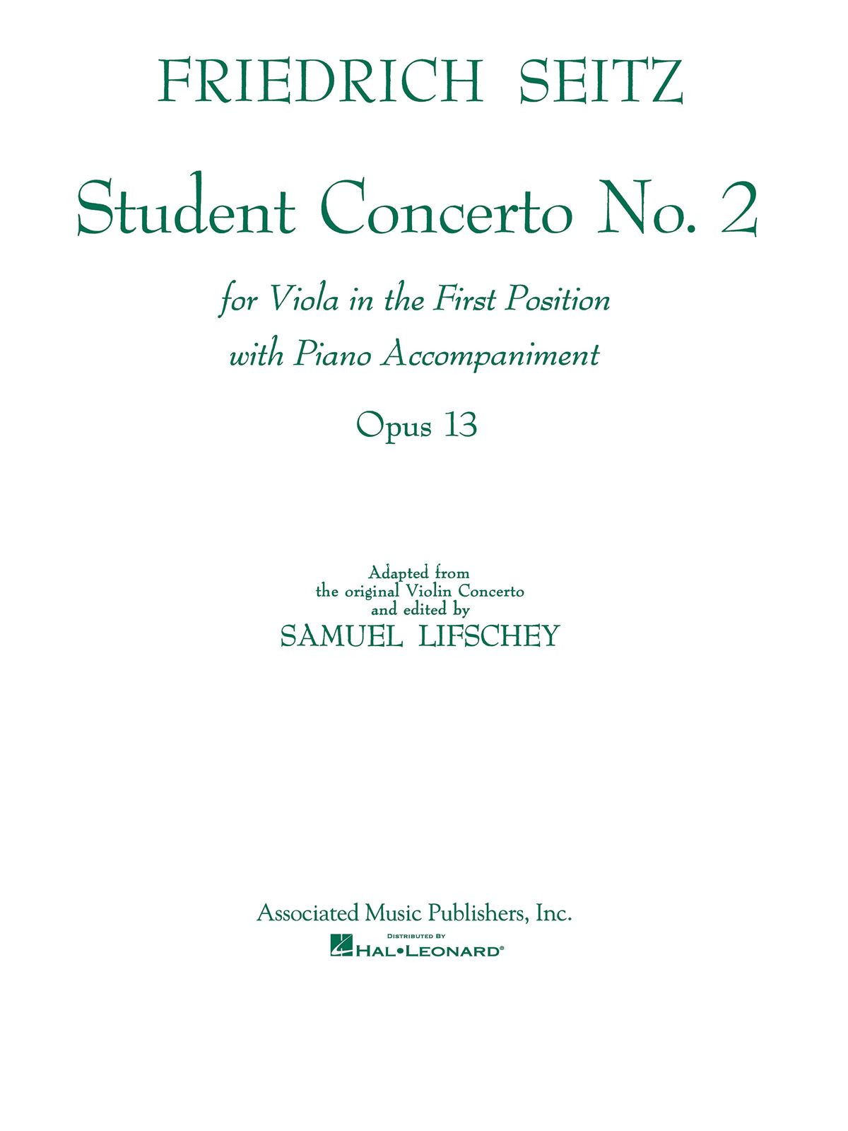 Student Concerto No. 2, for Viola in the First Position with Piano Accompaniment, op. 13. 9780793538157