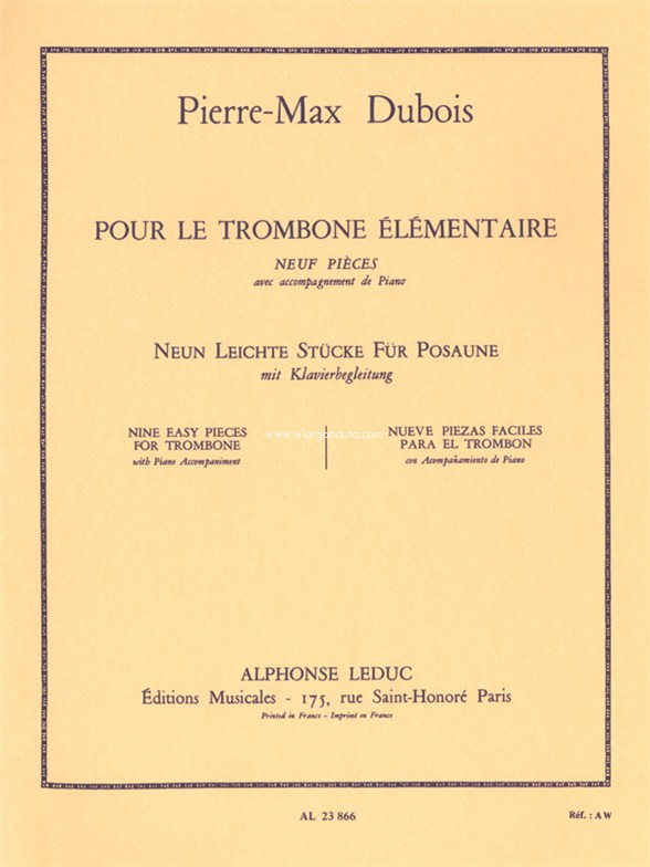 Pour le trombone élémentaire: Nueve piezas fáciles para el trombón con acompañamiento de piano