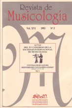 Revista de Musicología, vol. XVI, 1993, nº 5: Actas del XV Congreso de la Sociedad Internacional de Musicología, Madrid, 1992, "Culturas musicales del Mediterráneo", 5