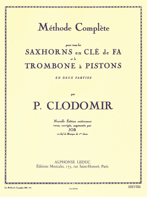 Méthode Complète pour tous les Saxhorns en Clé de : Fa et le Trombone à Pistons, F Saxhorns or Trombone