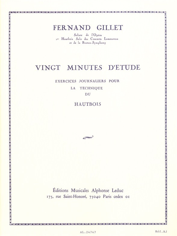 Vingt minutes d'etude. Exercices journaliers pour la technique du hautbois