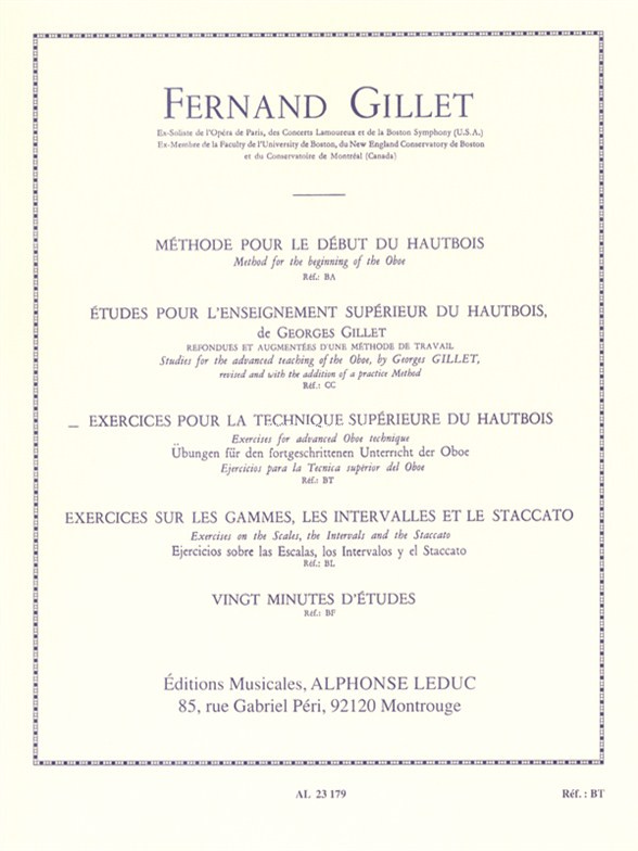 Ejercicios para la técnica superior del oboe = Exercices pour la technique supérieure du hautbois. 9790046231797