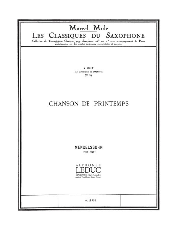 Chanson de printemps, saxophone sib et piano. 9790046197529