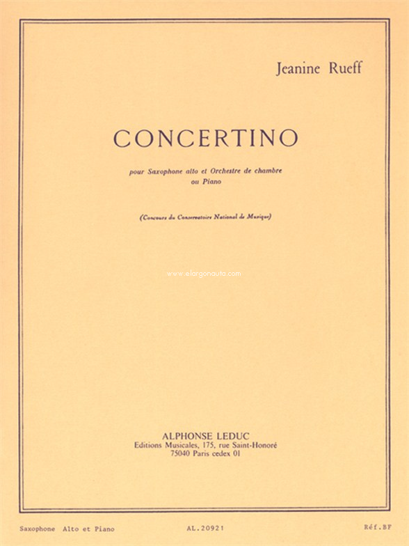 Concertino Op. 17 : Pour Saxophone Alto et Orchestre de Chambre ou Piano, Alto Saxophone and Piano