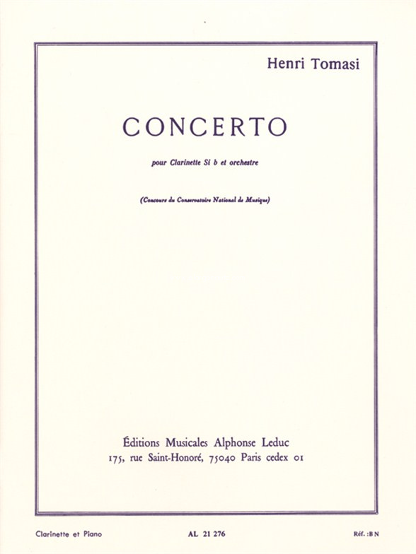 Concerto pour clarinette Si b et orchestre, réduction pour piano. 9790046212765
