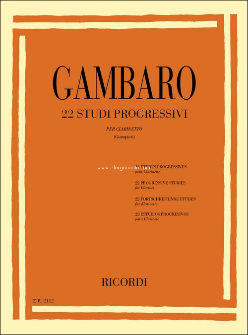 22 Estudios progresivos para clarinete = 22 Studi progressivi per clarinetto