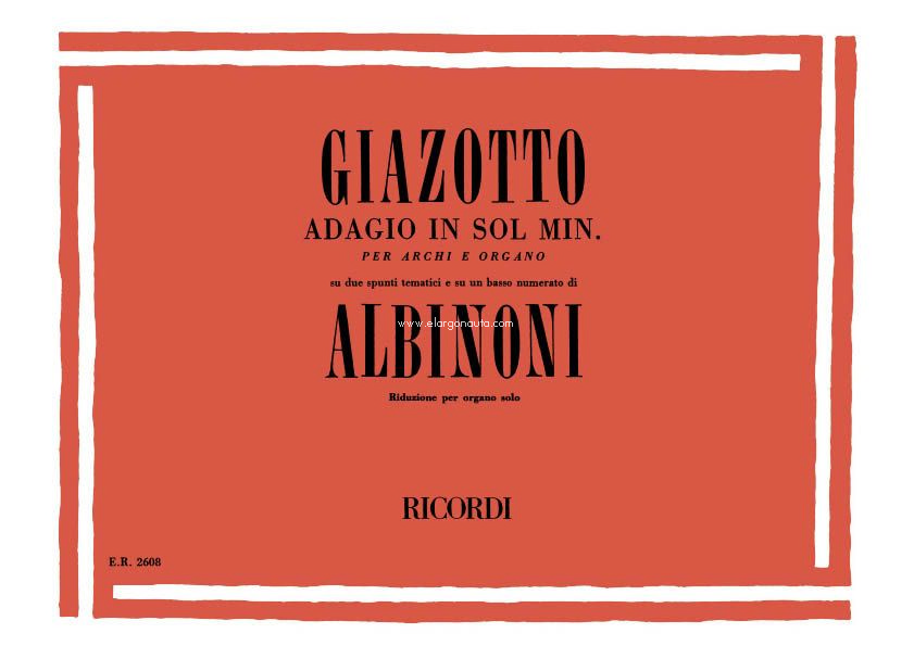 Adagio in sol minore: Riduzione per Organo