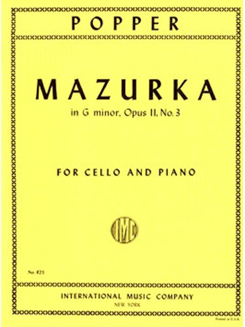 Mazurka G minor op. 11/3, for Cello and Piano. 9790220406805