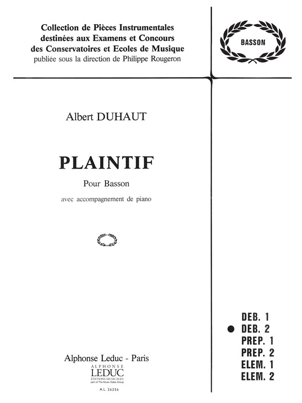 Plaintif, pour basson avec accompagnement de piano