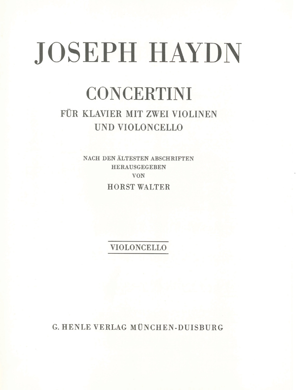 Concertini for Piano (Harpsichord) with two Violins and Violoncello, separate part = Concertini für Klavier (Cembalo) mit zwei Violinen und Violoncello, Einzelstimme