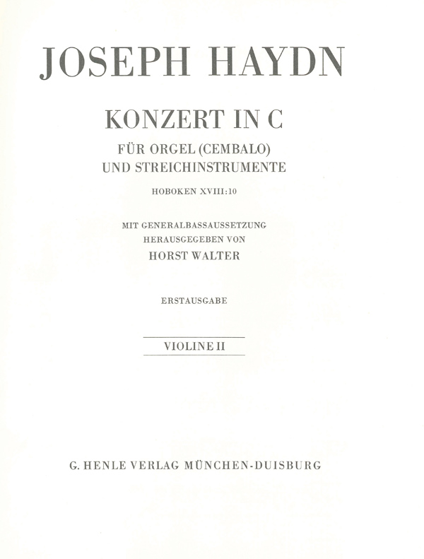 Concerto for Organ (Harpsichord) with String instruments C major (First Edition) Hob. XVIII:10, separate part = Konzert für Orgel (Cembalo) mit Streichinstrumenten C-Dur (Erstausgabe) Hob. XVIII:10, E