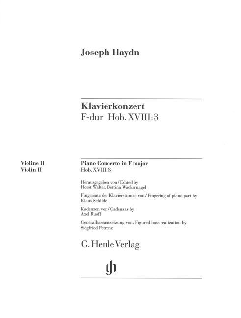 Concerto for Piano (Harpsichord) and Orchestra F major Hob. XVIII:3, separate part = Konzert für Klavier (Cembalo) und Orchester F-Dur Hob. XVIII:3, Einzelstimme. 9790201807348