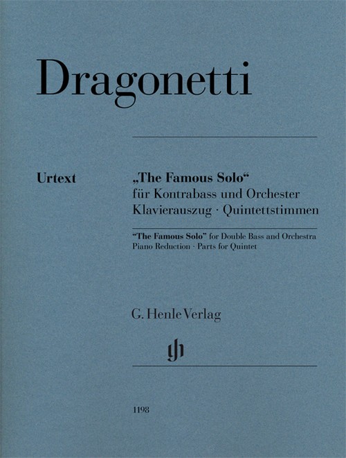 The Famous Solo for Double Bass and Orchestra, First edition of the arrangement for double bass and string quartet, piano reduction with solo parts