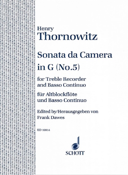 Sonata da Camera, No. 5 in G, treble recorder and piano. 9790220105180