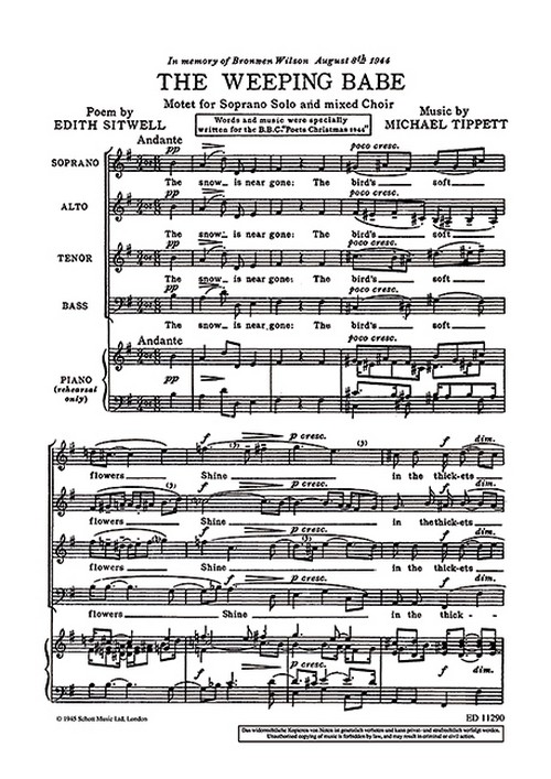 The Weeping Babe, Motet, soprano solo and mixed choir (SATB), score