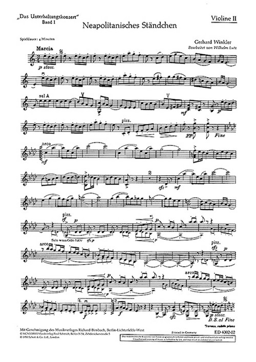 Unterhaltungskonzert Band 1, Große Erfolge, violin and piano, separate part