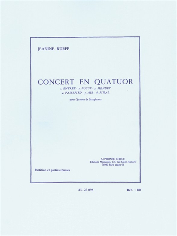 Concert en quatuor, pour quatuor de saxophones, Score and Parts