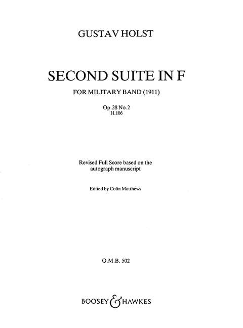Suite 2 In F (revised) op. 28/2 H.106 QMB 502, for Wind band, score