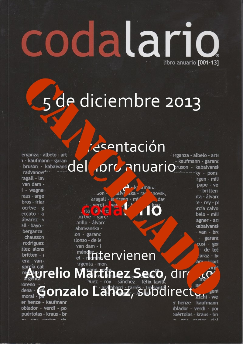 CANCELADO: Presentación del libro anuario 2013 de Codalario