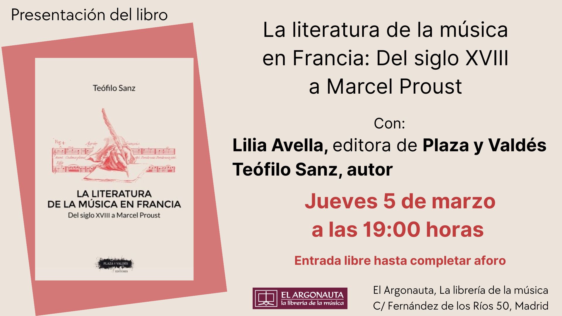 Presentación del libro La literatura de la música en Francia: Del siglo XVIII a Marcel Proust