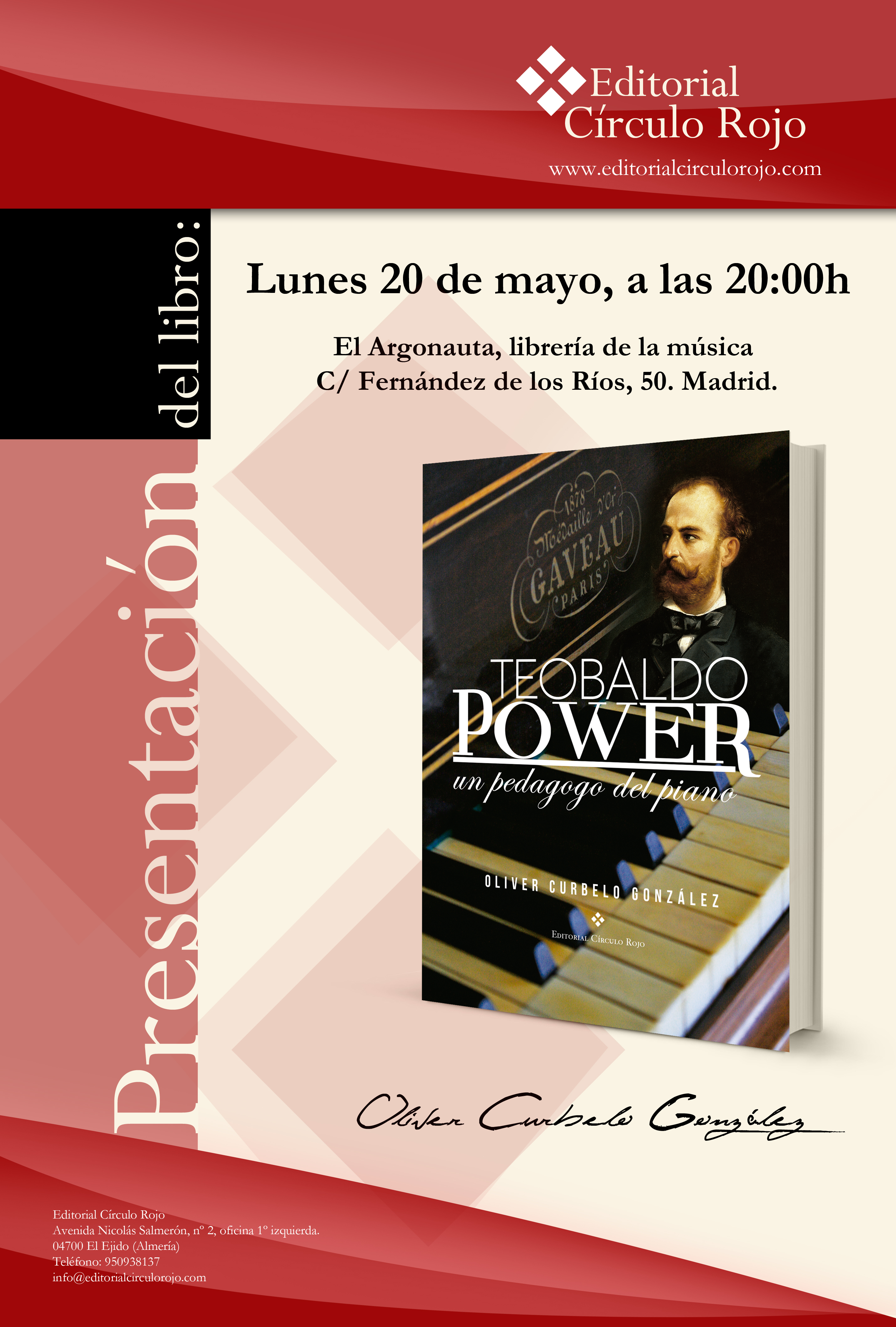 Presentación el lunes 20 de mayo de "Teobaldo Power. Un pedagogo del piano", de Oliver Curbelo