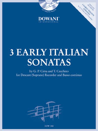 3 Early Italian Sonatas, for Soprano Recorder. 9783905477665