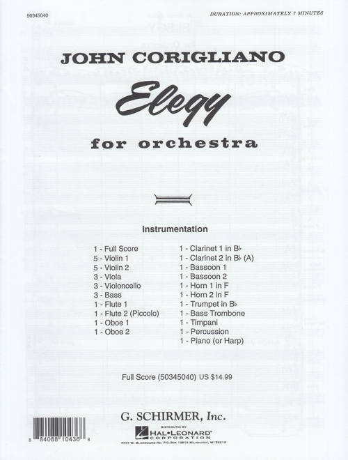 Elegy, for Orchestra, Score