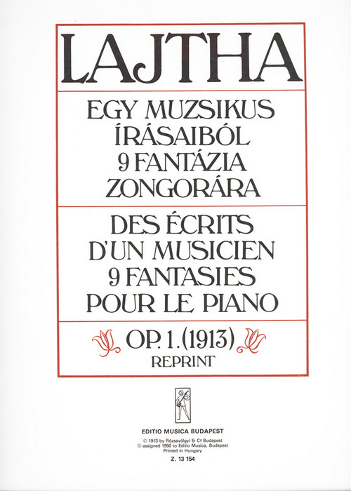 Des écrits d'un musicien: 9 fantasies pour le piano, op. 1 (1913)