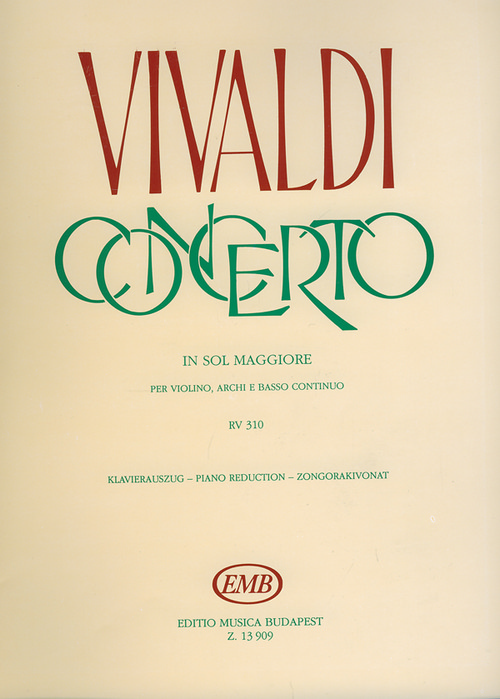 Concerto in sol maggiore, per violino, archi e basso continuo RV 310, Piano Reduction