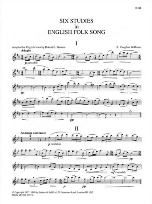 Six Studies in English Folk Song, for Cor Anglais and Piano. English Horn Part