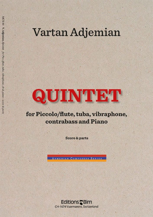 Quintet, Piccolo or Flute, Tuba, Vibraphone, Double Bass and Piano, Set of Parts