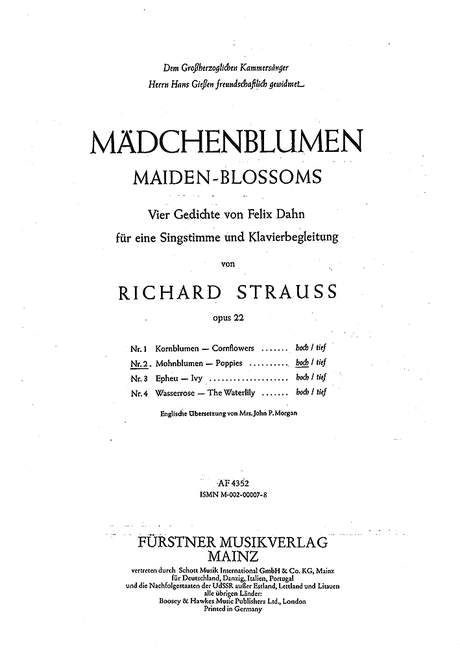 Maiden-Blossoms: Four Poems by Felix Dahn for Voice and Piano op. 22/2, No. 2 Poppies (G major). 9790002000078 Maiden-Blossoms: Four Poems by Felix Dahn for Voice and Piano op. 22/2, No. 2 Poppies (G major). 9790002000078