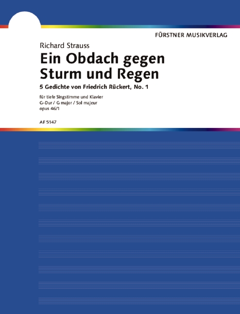 Five Poems by Friedrich Rückert op. 46/1, No. 1 A wand'rer by the tempest driven (G major), for Voice Part and Piano
