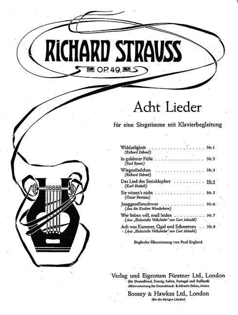 Eight Songs op. 49/4, Nr. 4 Das Lied des Steinklopfers (high E minor), for Voice Part and Piano