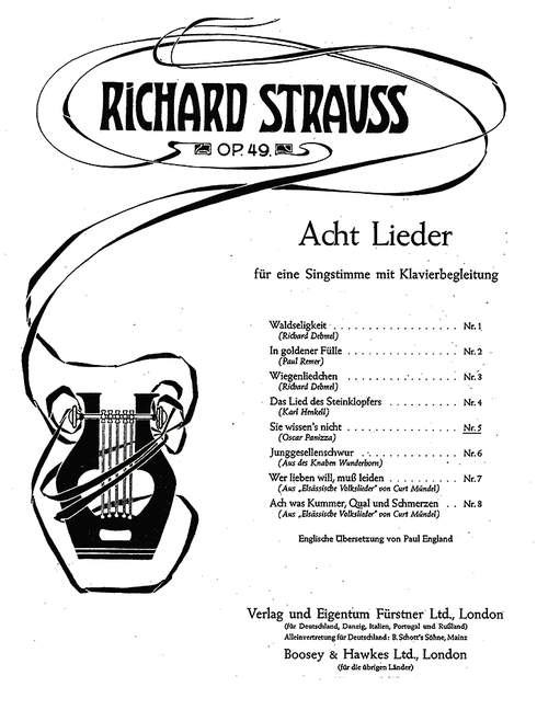 Eight Songs op. 49/5, Nr. 5 Maiden and Nightingale (high E major), for Voice Part and Piano