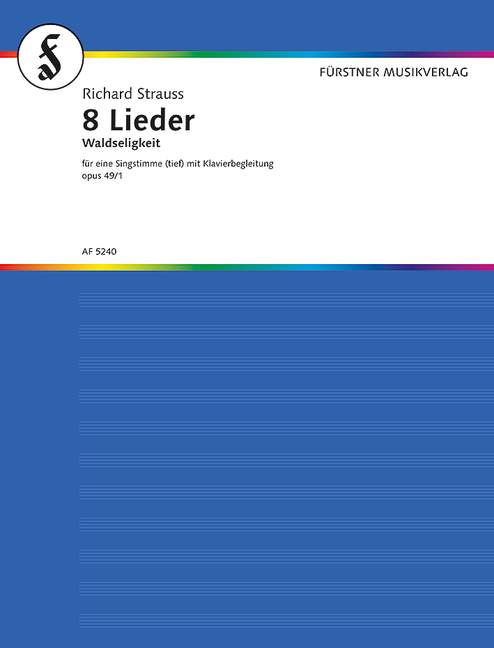 Eight Songs op. 49/1, No. 1 Alone in the Forest (low Eb major), for Voice Part and Orchestra or Piano, Piano reduction
