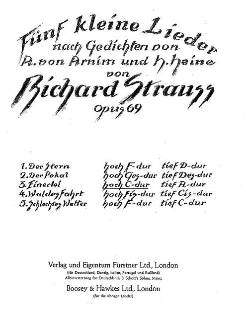 Fünf kleine Lieder nach Gedichten von Achim von Arnim und Heinrich Heine op. 69/3, Nr. 3 Einerlei (hoch C-Dur), for Voice Part and Piano