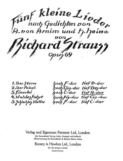 Fünf kleine Lieder nach Gedichten von Achim von Arnim und Heinrich Heine op. 69/3, Nr. 3 Einerlei (tief A-Dur), for Voice Part and Piano