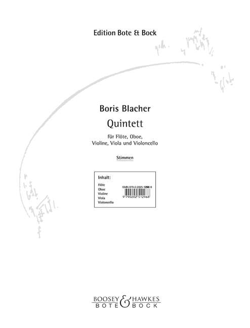 Quintet, for Flute, Oboe, Violin, Viola and Violoncello, Set of parts