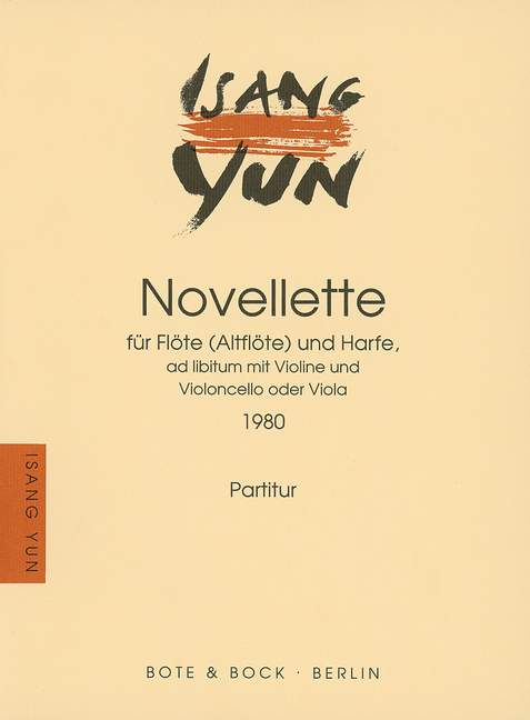 Novellette, for flute (alto flute) and harp, ad libitum with violin and cello (viola), Score and part