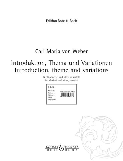 Introduction, Thema and Variations, for Clarinet and String Quartet, Set of parts