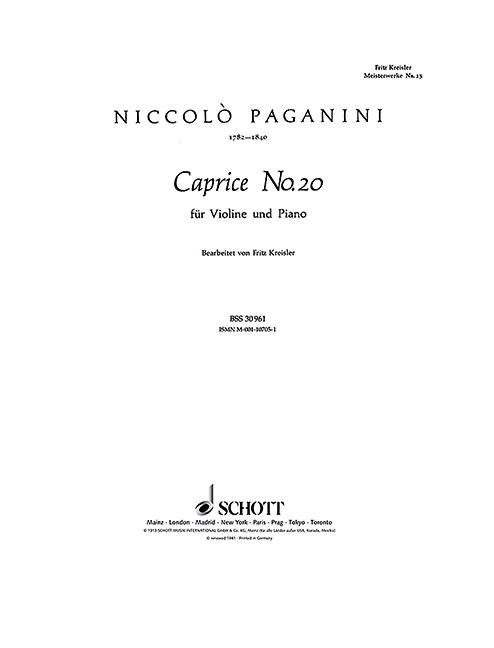 Caprice No. 20 B Minor No. 13, for violin and piano