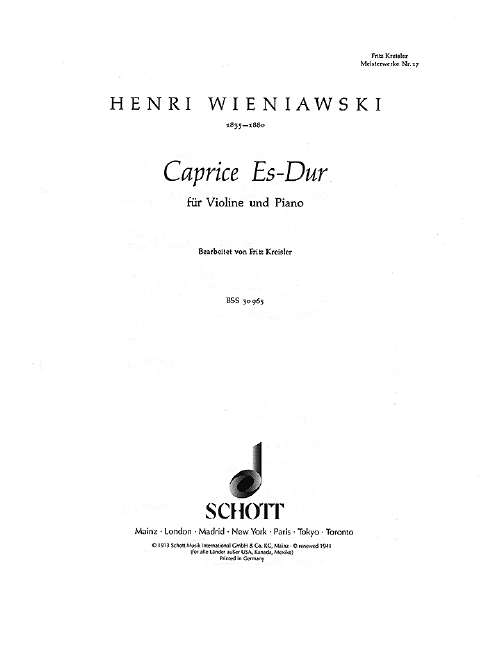 Caprice E flat Major No. 17, Alla Saltarella, for violin and piano