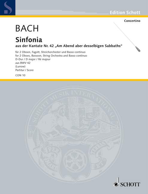 Sinfonia BWV 42, D Major, for 2 oboes, bassoon, string orchestra and basso continuo (harpsichord or organ), Score