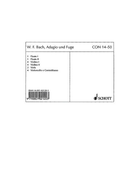 Adagio and Fugue D minor Falck 65, for 2 Flutes and String Orchestra, Set of parts