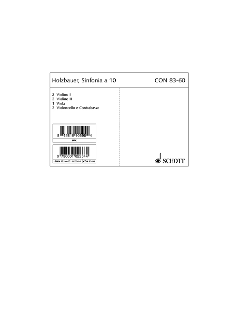 Sinfonia a 10 op. 4/3, E flat major, for Cembalo ad libitum, Set of string parts (supplementary)